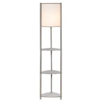 HOMCOM Floor Lamp with Display Shelves, Modern Standing Lamps with Footswitch, Solid Wood Nightstand Tower Lamp for Living Room Bedroom and Office(m-1)