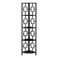Monarch 62" H Transitional Decorative 4-Tier Corner Etagere Bookcase - Espresso / Black Metal(m-1)