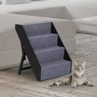 PawHut Foldable 4-Step Pet Stair with Adjustable Height Felt Fabric(m-1)