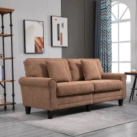 HOMCOM Modern 3-Seater Sofa 78" Thick Padded Comfy Couch with 2 Pillows, Corduroy Fabric Upholstery, Pine Wood Legs and Rounded Arms for Living Room, Brown(m-2)
