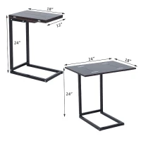 HOMCOM 24" Sofa Side End Table, C Shaped Coffee Tray Couch Table with Steel Frame, Portable Laptop Snack Table for Living Room, Dark Walnut(m-4)