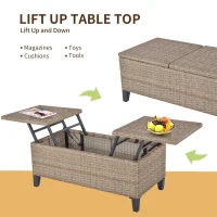 Outsunny Outsunny Rattan Wicker Coffee Side Table with Double Lift Top Design, Large Storage Space, Rust-Fighting Steel Frame for All Weather for Outdoor, Patio, Garden, Backyard, Brown(m-5)