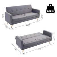 HOMCOM 2 In 1 Sofa Bed Compact 3 Seater Couch Convertible Dorm Lounge Sleeper Padded Linen Upholstery Grey(m-3)