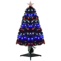 HOMCOM 3ft Tall Pre-Lit Douglas Fir Artificial Christmas Tree with Realistic Branches, 90 Multi-Color LED Lights, Fiber Optics, and 90 Tips, Black(m-12)