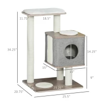 PawHut 34" Cat Tree Tower Activity Center with Natural Jute Scratch Material, Cushions on Each Platform, & Condo Area(m-3)