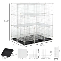 PawHut Small Animal Playpen C&C Cage Wire Bunny Pen for Kitten, Chinchillas, with Doors, Ramps and Trays, White(m-3)