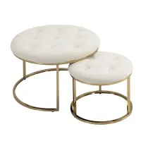 HOMCOM Nesting Coffee Table Set of 2, Round End Tables with Velvet-Feel Button Tufted Top for Living Room, Home Office, White(m-1)
