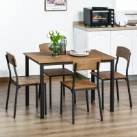 HOMCOM 5 Piece Modern Industrial Dining Table and Chairs Set for Small Space, kitchen, Dining room, Dark Walnut(m-8)