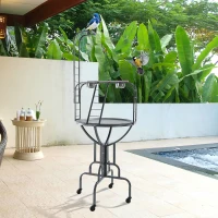 PawHut Parrot Stand Large Bird Perch Stand with Toy Hook & 3 Ladders, Parrot Perch with Easy Grip, Bird Wooden Stand, Gray(m-8)