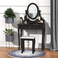HOMCOM Wooden Makeup Vanity Dressing Table Set with 360° Rotating Oval Mirror, 3 Drawers and Padded Stool for Bedroom(m-7)
