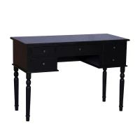 HOMCOM 63"H Elegant Vanity Table Set Tri-Fold Mirrored Make-Up Dressing Table with Cushioned Stool 5 Drawer Black(m-7)