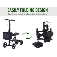 HOMCOM Medical Foldable Steerable Leg Knee Walker Scooter with Basket Attachment - Black(m-6)