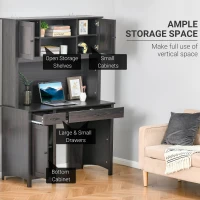 HOMCOM Computer Desk with Hutch, Home Office Workstation with Storage Shelves Drawers Cabinets, Coffee(m-4)