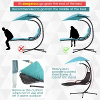 Outsunny Single Floating Chaise Lounge Curved Outdoor Porch Swing Chair Hanging Hammock Reclining Seat w/Arc Stand & Canopy Blue(m-6)