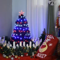 HOMCOM 3ft Tall Pre-Lit Douglas Fir Artificial Christmas Tree with Realistic Branches, 90 Multi-Color LED Lights, Fiber Optics, and 90 Tips, Black(m-10)