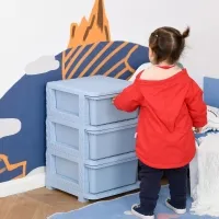 Qaba Kids Storage Unit Dresser Tower with Drawers 3 Tier Chest Toy Organizer for Bedroom Nursery Kindergarten Livingroom Blue(m-1)