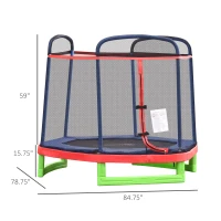 Outsunny 7FT Kids Trampoline, Durable Bouncer Spring Gym Toy Indoor/Outdoor with Safety Net Enclosure, Padded Cover, Fun Exercise Activity for Children, Red(m-3)