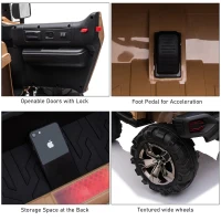 Aosom 12V Kids Electric 2-Seater Ride On Police Car SUV Truck Toy with Parental Remote Control & MP3 Sound, Tan(m-9)