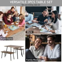 HOMCOM 3 PCs Table Dining Set With 2 Matching Benches P2 Grade MDF Steel Legs Dining Room - Brown(m-5)