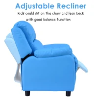 HOMCOM Deluxe Padded Children’s Recliner Sofa Kids Chair with Storage Arms (Blue)(m-4)