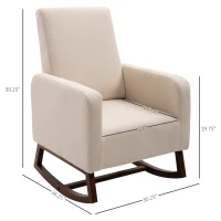 HOMCOM Linen Look Rocking Chair Solid Wood Curved Legs Padded Living Room Seat White(m-3)