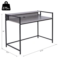 HOMCOM Computer Desk Wood Top Workstation PC Laptop Study Writing Table Home Office w/ Raised Rack Grey Oak(m-3)
