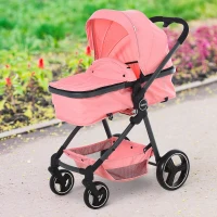 Qaba 2 In 1 Design Lightweight Baby Stroller Basket One-click Foldable Compact Travel Pushchair w/ Reclinable Back Footrest Seat Belt Storage Basket Suspension Wheels For 0-36 Months Pink(m-2)