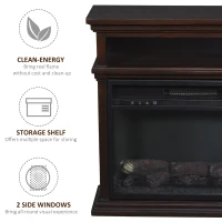 HOMCOM Electric Fireplace with Shelf, Storage Rack, Side Console Table, LED Log Flame, Auto Cut-Off, Remote Control, Dark Coffee(m-6)