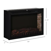 HOMCOM 30" Electric Fireplace Insert, Modern Recessed Fireplace Heater with Realistic Flame, Adjustable Brightness, and Remote Control, Heats 215 Sq. Ft., 750/1500W, Black(m-3)