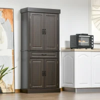 HOMCOM 70.75" Freestanding Kitchen Pantry with 4 Doors, and 2 Large Cabinets, Tall Storage Cabinet with Wide Drawer for Kitchen Dining Room, Coffee(m-2)