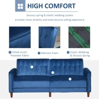 HOMCOM Convertible Sofa Sleeper Futon with Split Back Design Recline, Thick Padded Velvet-Touch Cushion Seating and Wood Legs, Blue(m-6)