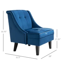 HOMCOM Upholstered Accent Chair Modern Winged Tufted Contemporary Single Sofa Chair with Rubber Wood Legs, Thick Padding Mid-Back, and Wings for Living Room Bedroom, Blue(m-3)