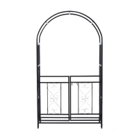 Outsunny 81" Metal Garden Arbor with Double Doors, Locking Gate, Climbing Vine Frame with Heart Motifs, Arch for Wedding, Bridal Party Decoration, Grey(m-5)