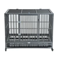 PawHut Heavy Duty Dog Cage Wheeled Pet Crate Exercise Kennel Double Door w/ Metal Tray Grey(m-7)