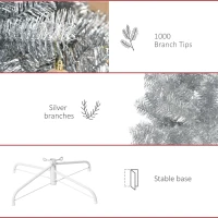 HOMCOM 6ft Unlit Full Pine Artificial Christmas Tree with Realistic Branches, Fake Holiday Tree with 1000 Tips, Silver(m-7)