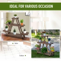 Outsunny 57'' x 14'' x 41'' 4 Tier Wooden Plant Shelf with Wheels Rolling Plant Pots Holder Stand Indoor Outdoor(m-6)