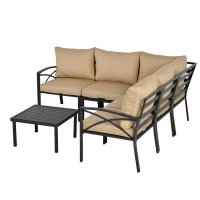 Outsunny 6-Piece Patio L-Shaped Sofa Conversation Set with Coffee Table, Water-Fighting Materials, & Comfort, Beige(m-7)
