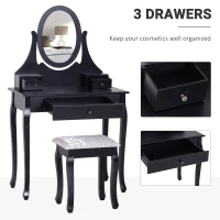 HOMCOM Wooden Makeup Vanity Dressing Table Set with 360° Rotating Oval Mirror, 3 Drawers and Padded Stool for Bedroom(m-5)