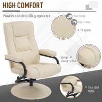 HomCom Ergonomic Faux Leather Lounge Armchair Recliner And Ottoman Set - Cream White(m-4)