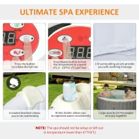 Outsunny 4-6 Person Inflatable Portable Hot Tub Outdoor Round Heated Spa with 130 Jets, Cover, Filter Cartridges, Grey(m-6)