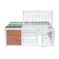PawHut 64" Outdoor Rabbit Hutch Playpen, Wooden Tortoise House Habitat, Bunny Cage with Run and Enclosed Cover, for Rabbits, Chickens, Ducks, Indoor, Brown(m-8)