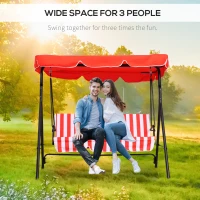 Outsunny 3-Seater Outdoor Porch Swing with Adjustable Canopy, Patio Swing Chair for Garden, Poolside, Backyard, Red and white(m-8)