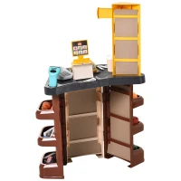 Qaba Kids Supermarket Playset with Shopping Cart Pretend Play Set Toys with Working Scanner & Credit Card Reader Play Toy Accessories Light & Sound for 3 to 6 Years Brown(m-8)