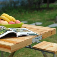 Outsunny 54" Portable Camping Table with 4 seat Wooden Portable Folding Picnic Table Set with Umbrella Hole(m-16)