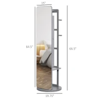 HOMCOM Full Length Glass Mirror with Hidden Jewelry Cabinet and Pine Wood Clothing Rack, Dark Grey(m-3)