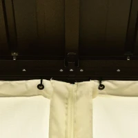 Outsunny 10' x 12' Hardtop Patio Deluxe Steel Gazebo Garden Sun Shelter Aluminum Frame Heavy Duty Outdoor Hardroof Pavilion with Curtains and Netting Beige(m-6)