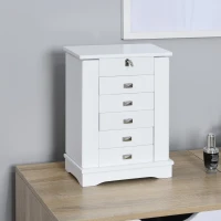 HOMCOM Tabletop Jewelry Box Beauty Organizer with Mirror, 6 Slot Shelves for Necklaces and Earrings, Lockable - White(m-2)