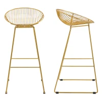 HOMCOM Modern Bar Stools Set of 2, Bar Height Barstools, 29.5" Seat Height Bar Chairs for Kitchen, Pub with Backrest and Footrest, Steel Frame, Gold(m-9)