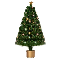 HOMCOM 3 FT Pre-Lit Artificial Table Christmas Tree, Fiber Optic Holiday Home Xmas Indoor Decoration with Golden Stand, Green(m-1)