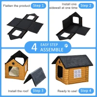 PawHut Heated Cat House Condo, Foldable Enclosed Pet House with Heating Pad for Cats or Small Dogs, Use for Indoor or Covered Outdoor Areas, Log Cabin Design(m-4)